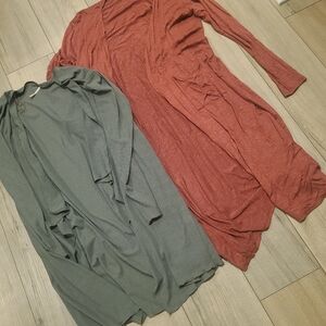 Women's Open Front Cardigans - Rust and Gray